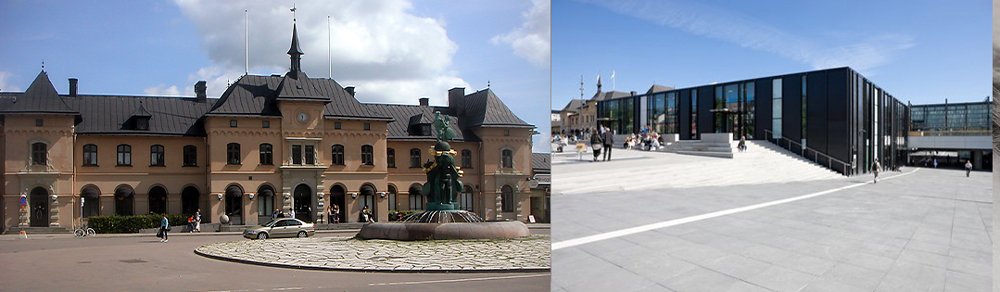 Uppsala centralstation, gamla byggnaden och nya.